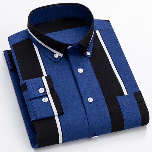 Camisa Casual de Manga Larga con Rayas Anchas para Hombre - Image 7