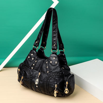 Bolso Mensajero de Cuero Lavado con Remaches y Diamantes - Image 5