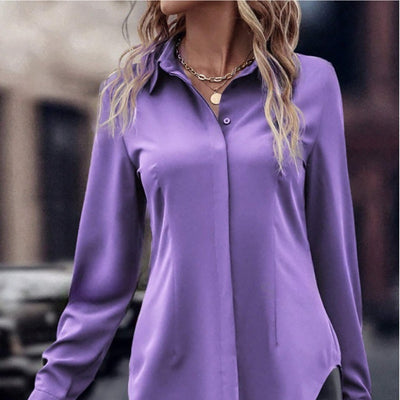 Blusa Ejecutiva Solapa Satinada Manga Larga Slim Fit para Mujer - Image 4