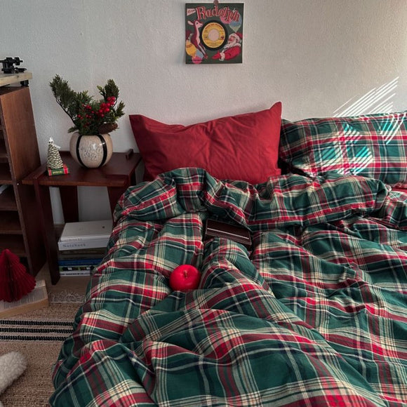 Juego de Cama Navideño Nordic 4 Piezas Algodón Teñido Lavado