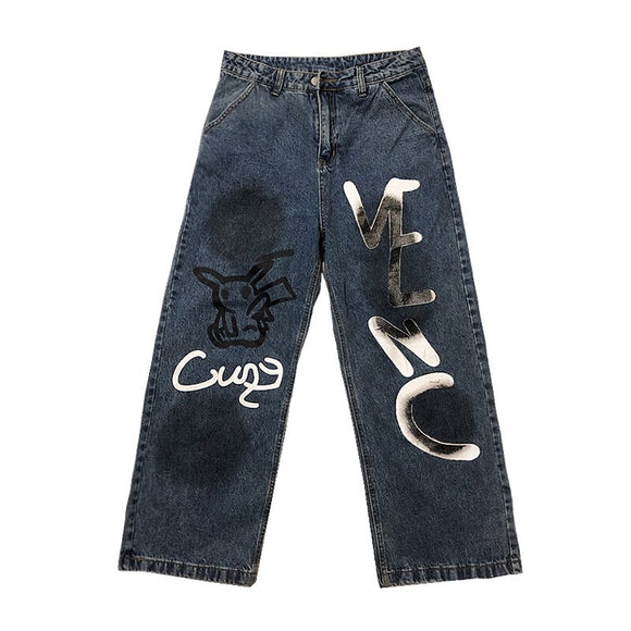 Jeans Masculina com Estampa Graffiti Anime Spray Paint