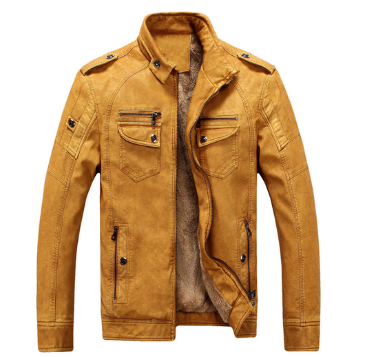 Chaqueta de Cuero Retro con Terciopelo Lavado - Image 9