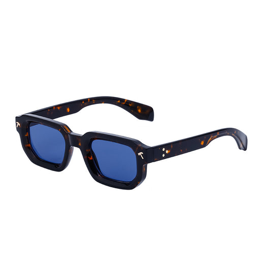 Men's square frame sunglasses with a two-tone brown and black frame, dark green lenses, and tortoise shell temples. - Image 11