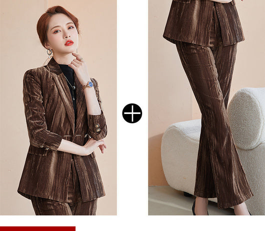 Pantalones de Traje Terciopelo Dorado para Negocios - Image 4