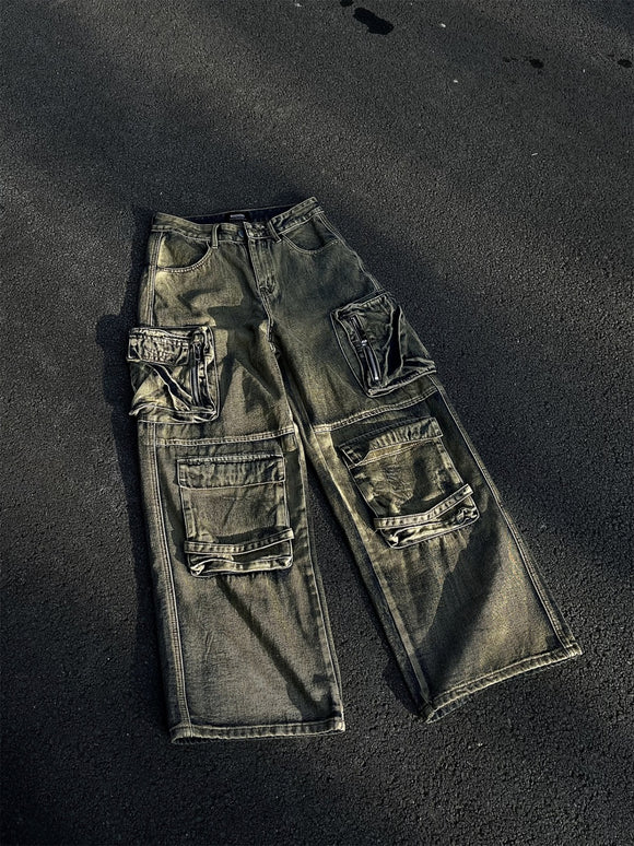 Pantalón Vaquero Retro Tipo Workwear con Bolsillos y Pierna Ancha