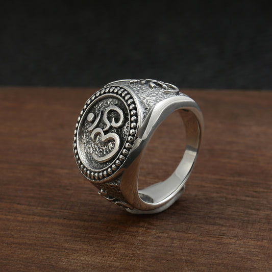 Anillo de Plata Esterlina S925 Vintage con Sánscrito Antiguo