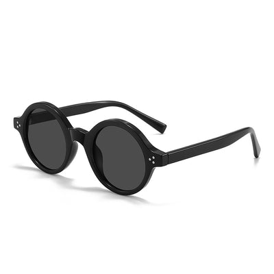 European and American vintage round frame polarized sunglasses with a sand transparent TR90 CAP frame and black and grey lenses. - Image 3