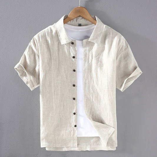Camisa de Lino Cuadriculada Tejida para Hombre - Manga Corta - Image 2