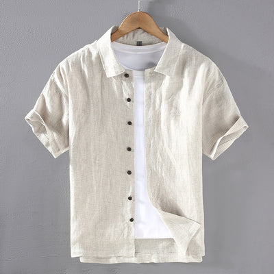 Camisa de Lino Cuadriculada Tejida para Hombre - Manga Corta - Image 2
