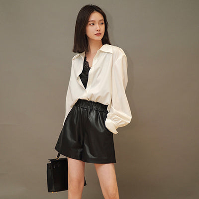 Shorts de Cuero Sueltos y Rectos para Mujer