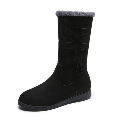 Botas Cálidas de Flecos y Terciopelo con Tacón Plano para Mujer - Image 5