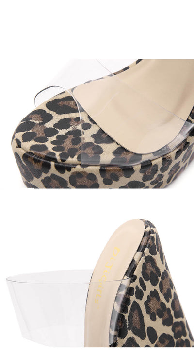 Sandalias Cuña Leopardo Transparentes de Tacón Alto para Mujer - Image 5