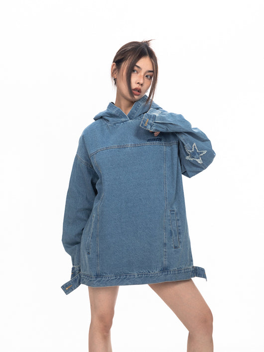 Sudadera Denim Oversized Vintage Lavado Retro - Image 3