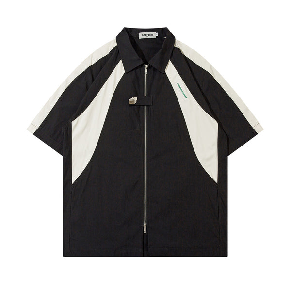 Camisa de Manga Corta Unisex con Contraste de Colores