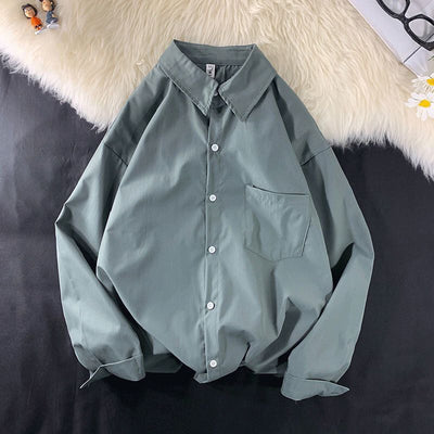 Camisa Drapeada de Manga Larga Color Sólido para Hombre - Image 9