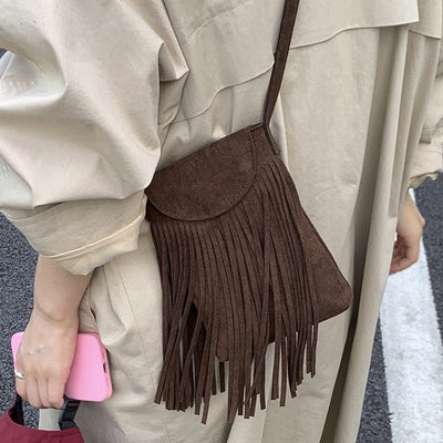 Bolso Bandolera Retro Gamuza Esmerilada con Borlas para Celular - Image 3