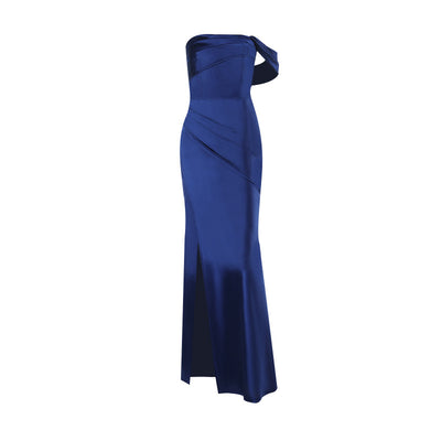Vestido de Dama de Honor Satinado Largo con Abertura y Hombros Descubiertos - Diseño Sirena Elegante - Image 7