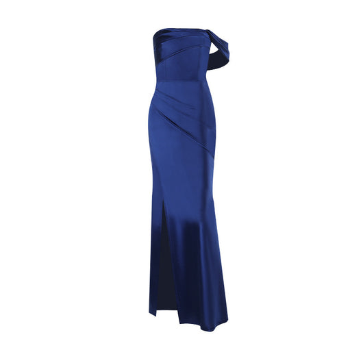 Vestido de Dama de Honor Satinado Largo con Abertura y Hombros Descubiertos - Diseño Sirena Elegante - Image 7