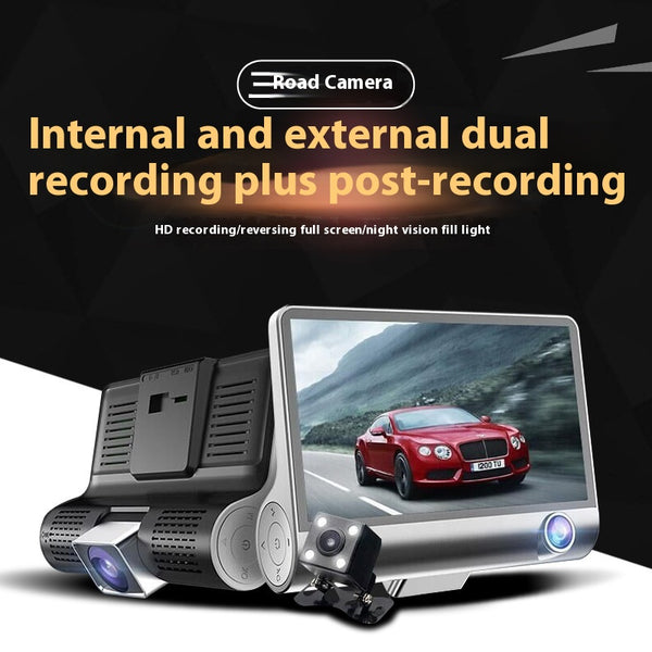 Cámara Dashcam Triple Lente - Grabación Frontal, Trasera e Interior