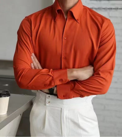 Camisa Business Casual Manga Larga Slim Fit Cuello Italiano Hombre - Image 9