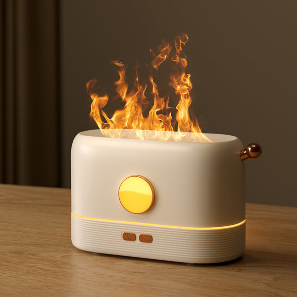 USB mosquito killer lamp with purple UV light and a white desktop humidifier with a simulated flame effect. - Image 6