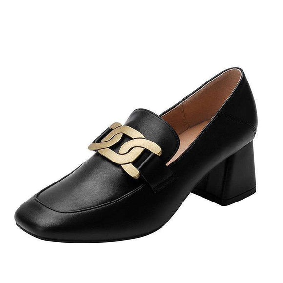 Zapatos de Tacón Grueso en Cuero para Mujer - Versátiles y Cómodos