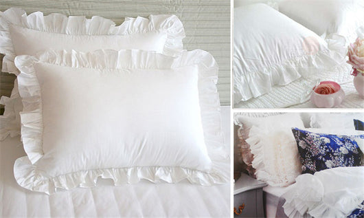 Funda de Almohada de Algodón Blanco con Encaje Plisado y Volantes Hechos a Mano - Image 7