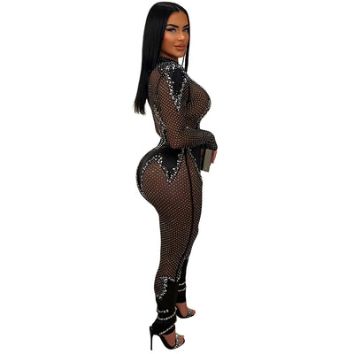 Jumpsuit Elegante de Malla con Strass y Mangas Largas - Image 18