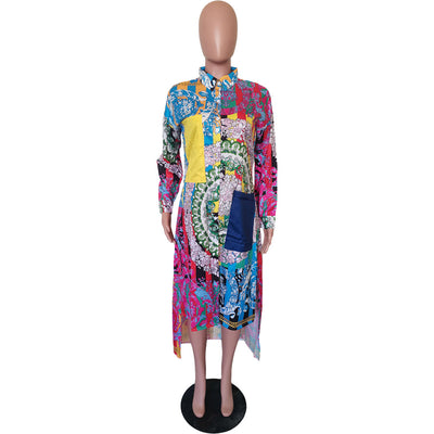 Vestido Camisero Estampado Suelto con Abertura Frontal - Image 12