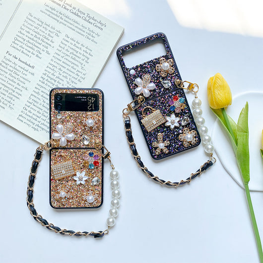 Funda Tipo Flip para Teléfono Plegable con Flores, Lentejuelas, Rhinestones y Perlas - Image 2