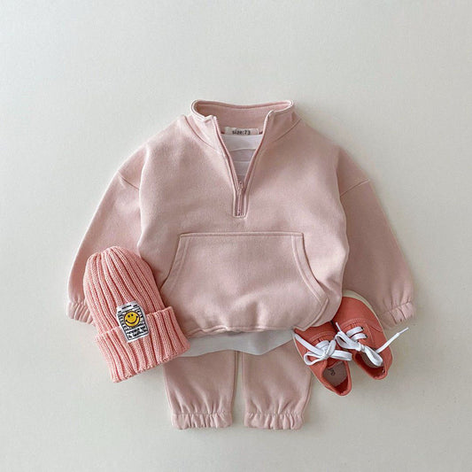 Conjunto Infantil Coreano con Cremallera y Cuello de Pie en Colores Sólidos - Image 2