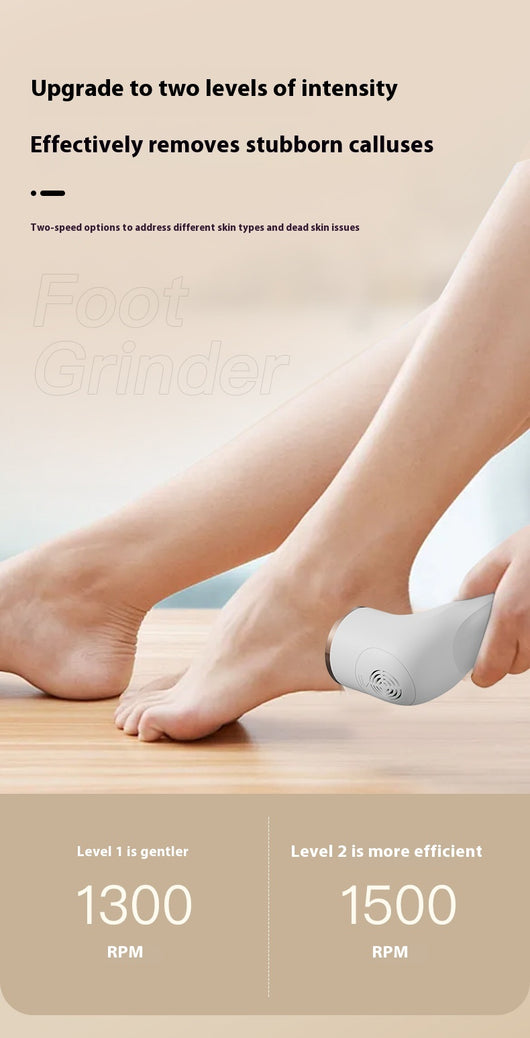 Ivory white electric foot grinder with digital display, power button, and three interchangeable grinding heads. - Image 19