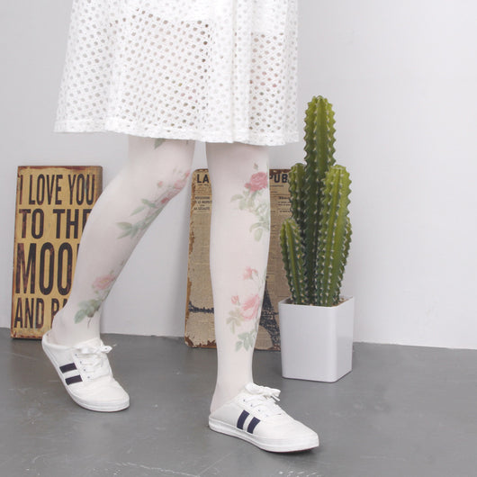 Medias de Seda Antienganche Estampado Niña Estudiante Terciopelo Rosa - Image 7