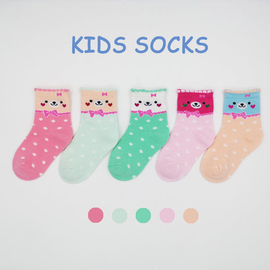 Calcetines de Algodón para Niñas con Lunares y Diseño Cartoon Adorable