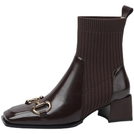 Botas Cortas Mujer Tacón Grueso Punta Cuadrada Diseño Moderno - Image 9