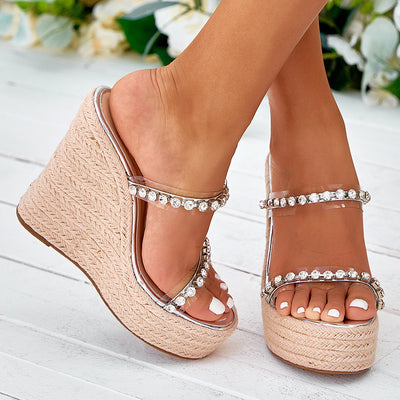 Sandalias Plataforma Cuña con Tiras de Strass y Cáñamo para Mujer - Image 11