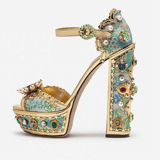 Sandalias Plataforma Baroque con Tacón Grueso y Pedrería para Mujer - Image 3