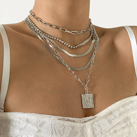 Collar de Cadena de Cobre con Cristales Incrustados