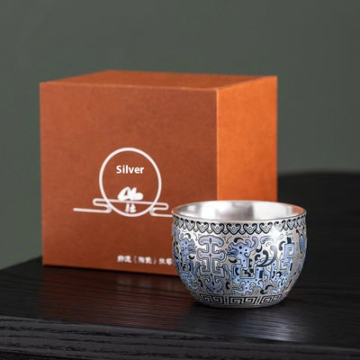 Juego de Té Taotie Chapado en Oro y Plata - Tetera Artesanal de Lujo - Image 11