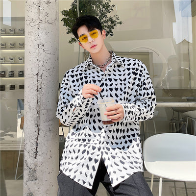 Camisa Manga Larga Hombre Patrón Geométrico Blanco y Negro - Image 6