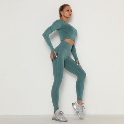 Traje de Yoga Ajustado de Cintura Alta y Manga Larga - Image 20
