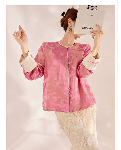 Blusa Retro Estilo Chino con Bordado de Cuentas en Seda Mulberry - Image 22