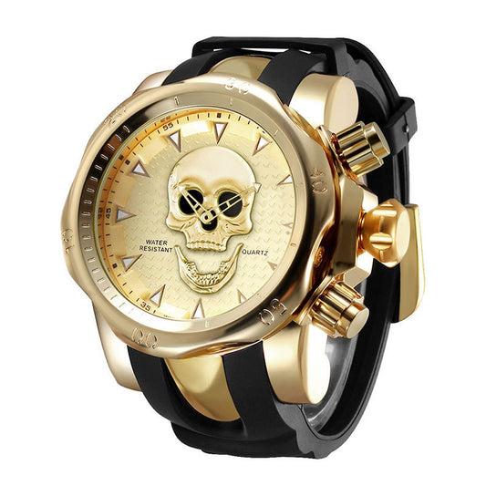 Reloj de Hombre Calavera Diseño Atrevido Esfera Grande Correa de Silicona Cuarzo - Image 2