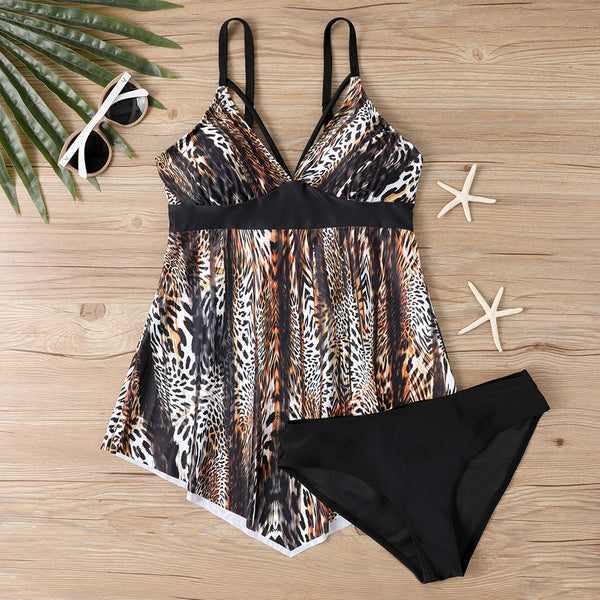 Traje de Baño Bikini con Falda Estampado Leopardo