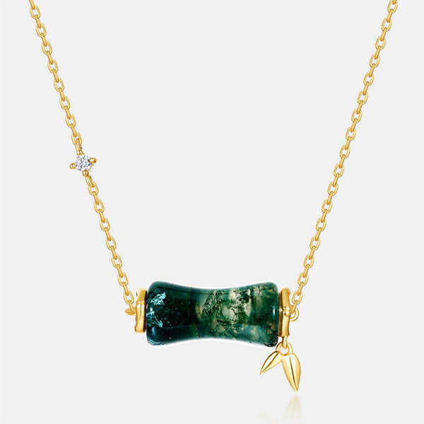 Collar de Piedra Musgo Verde y Bambú Natural