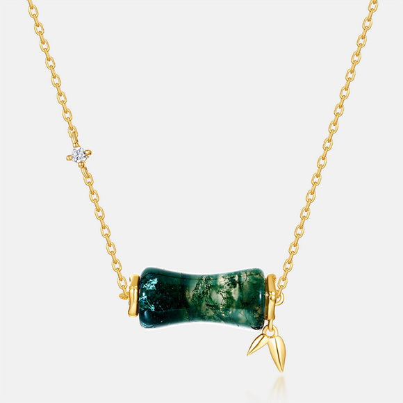 Collar de Piedra Musgo Verde y Bambú Natural