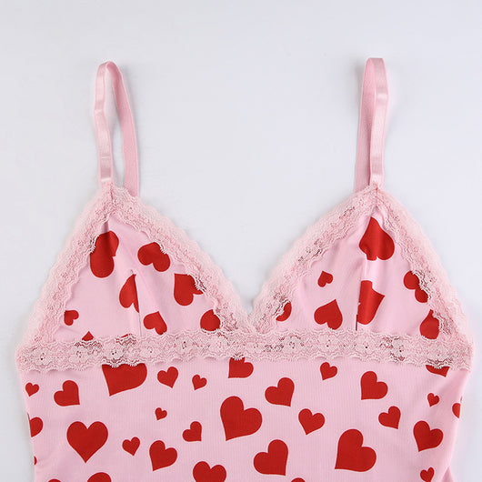 Vestido Suspenso con Estampado de Corazón Durazno Rejuvenecedor - Image 23