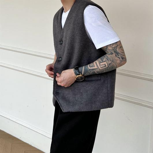 Chaleco Sofisticado Monócroma de Lana Estilo Francés para Hombre - Image 12