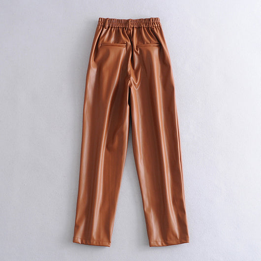 Pantalones PU con Cintura Elástica - Estilo Cuero Sintético Primavera - Image 8