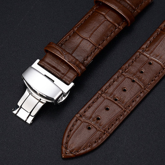 Correa de Reloj de Cuero Genuino con Patrón de Bambú y Cierre Mariposa - Image 3